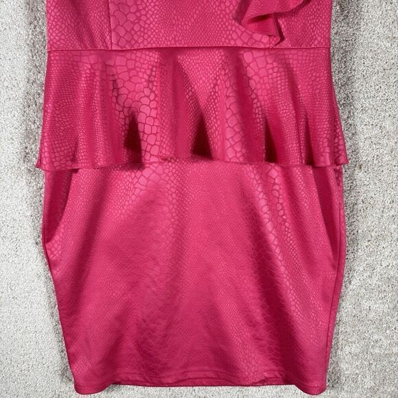 Samuel Dong Pink Crocodile Print Peplum Ruffle Dress‎ Small Sleeveless Sheath - Picture 3 of 12